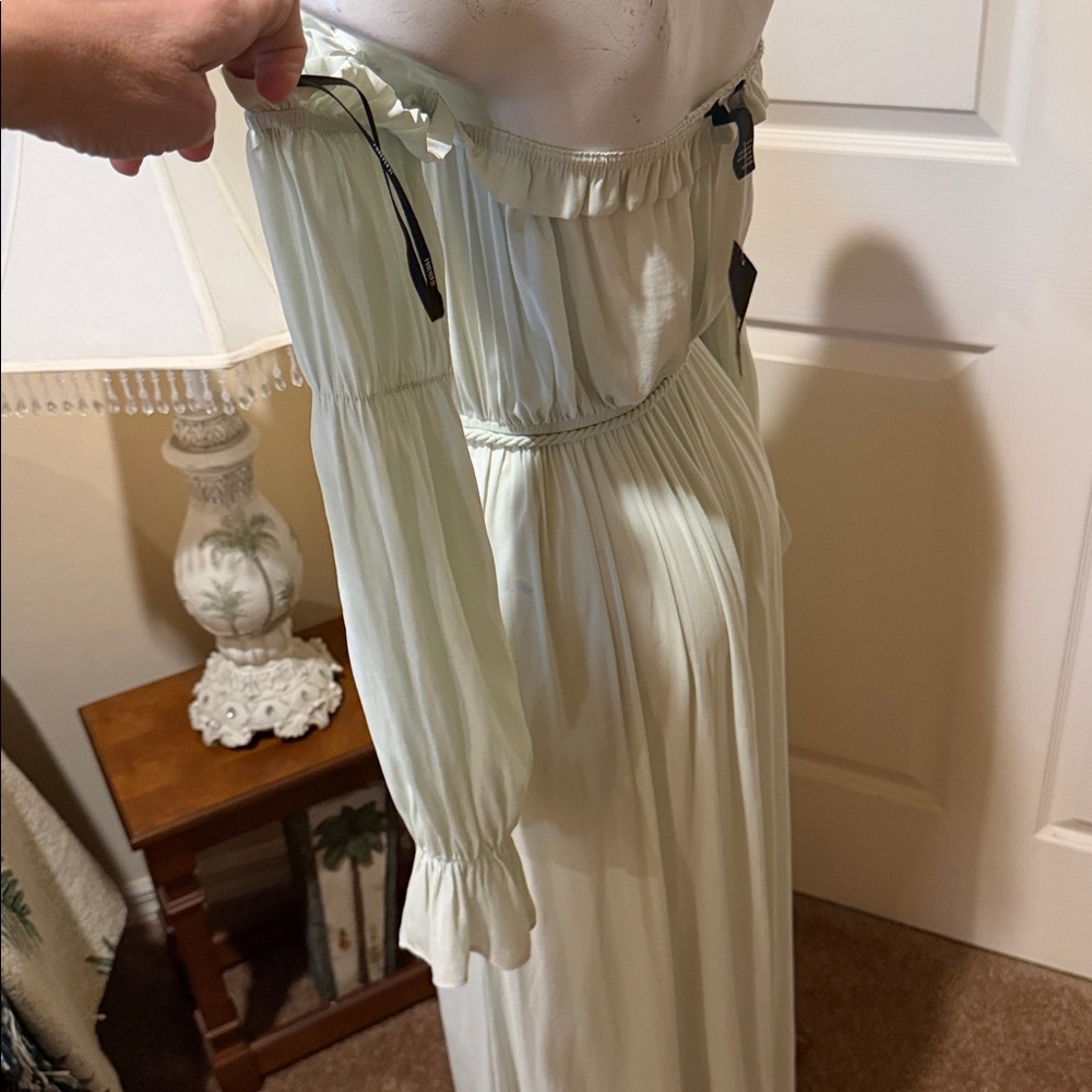 Forever 21 Off Shoulder Seafoam Maxi Dress Small Sheer Wrap NWT - Picture 8 of 14